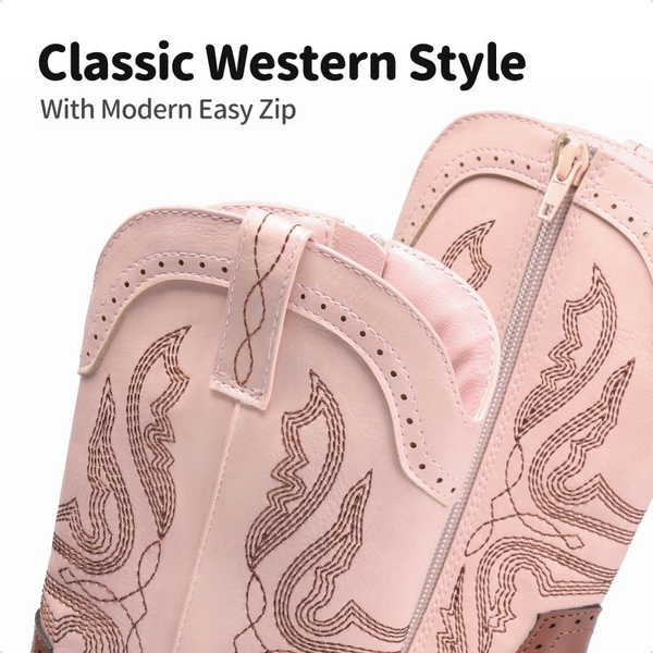 Kids Embroidery Western Cowboy Boots - PINK-BROWN - 3